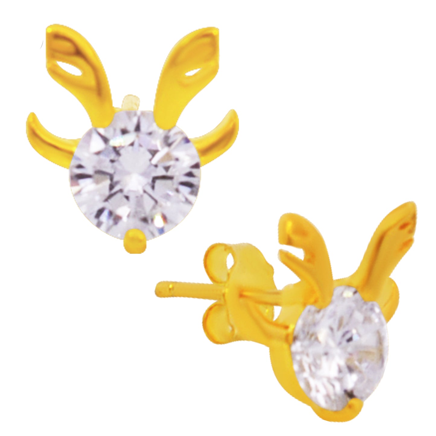 925 Sterling Silver Reindeer Earrings, Cubic Zirconia Studs, Push Backing, Silver Animal Jewelry