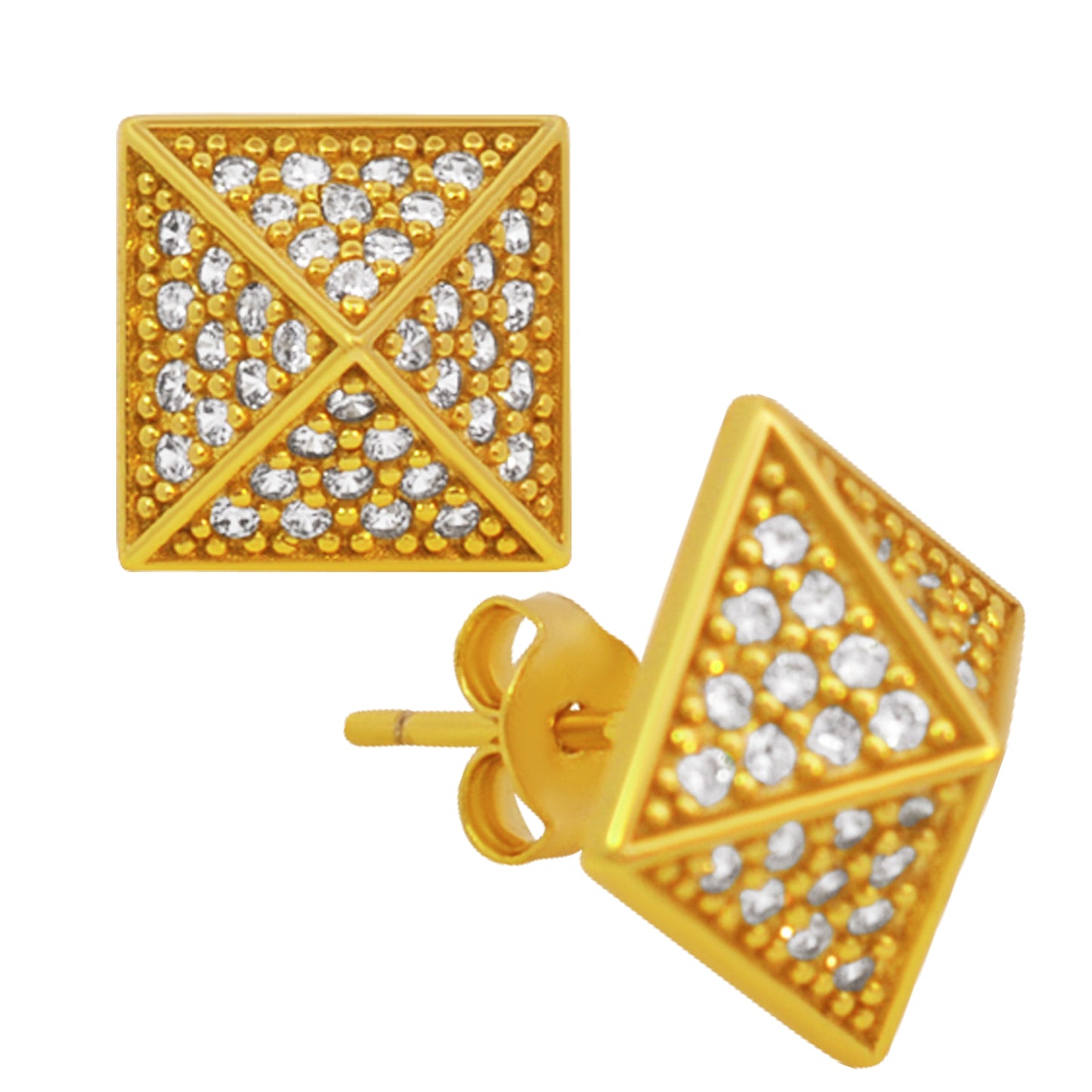 925 Sterling Silver Pyramid CZ Earrings Stud, Push Backing, Minimalist Jewelry