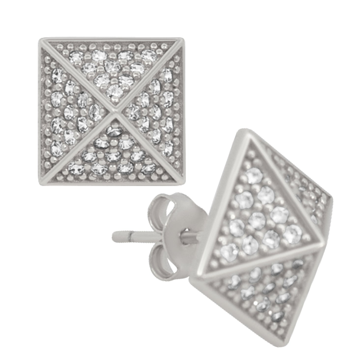 925 Sterling Silver Pyramid CZ Earrings Stud, Push Backing, Minimalist Jewelry