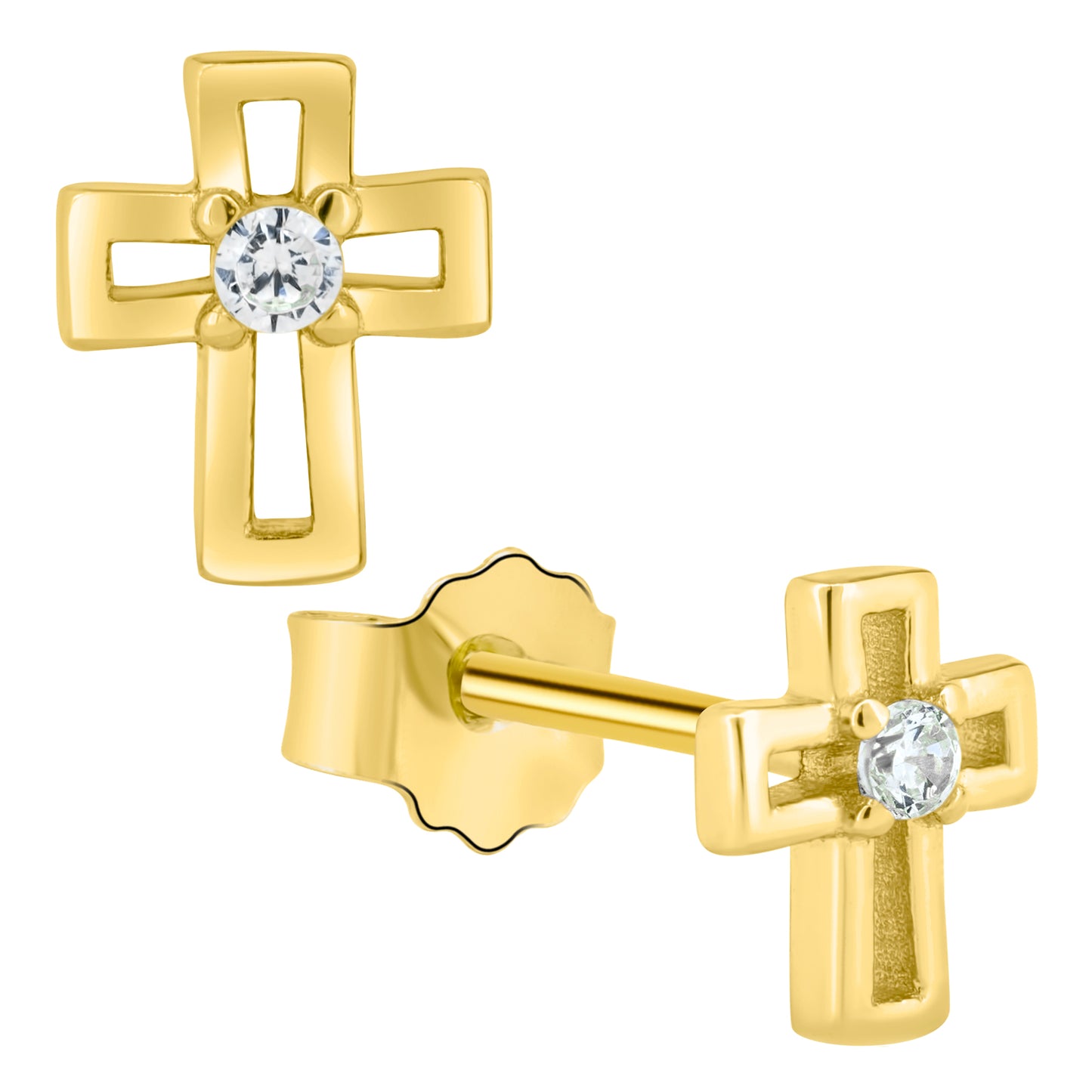 Hollow Cross CZ Earrings, Sterling Silver Dangles, Push Backing, Religious Jewelry