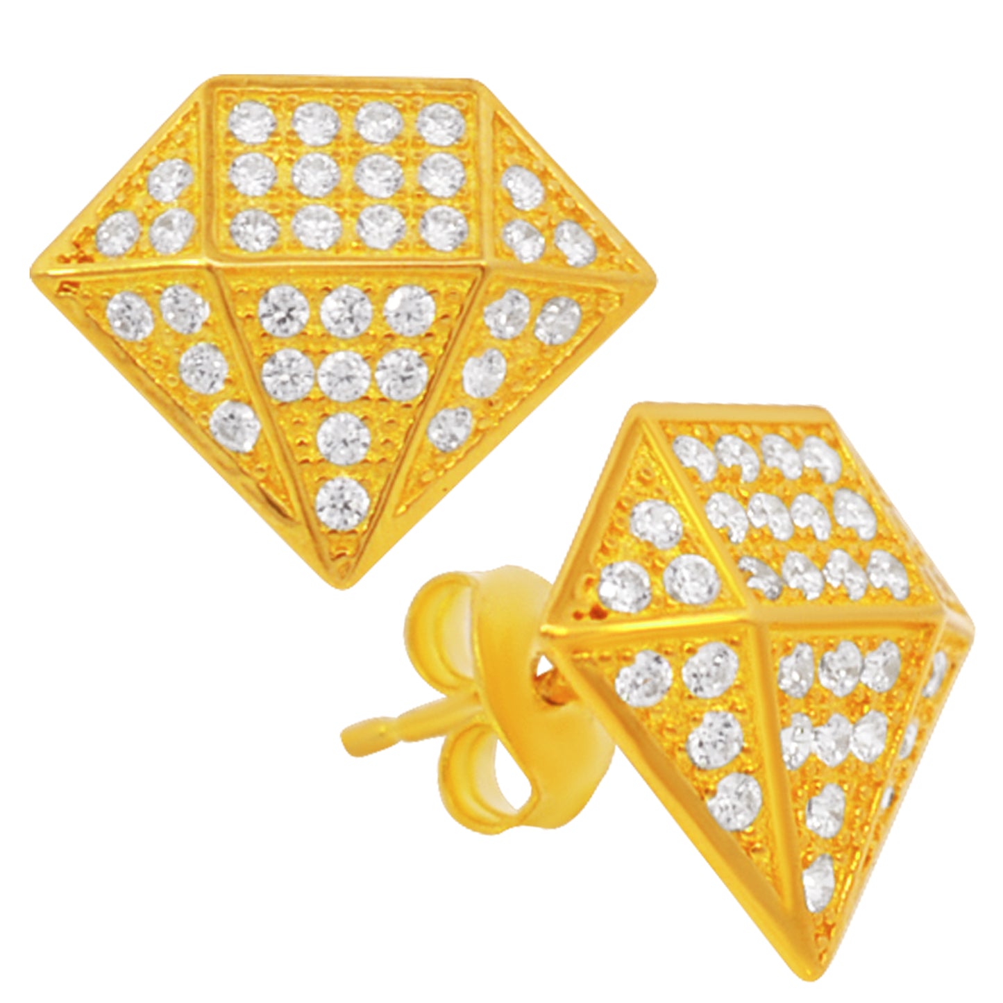 Push Back Sterling Silver Earrings, Diamond Shaped Design, CZ Studs, Cubic Zirconia