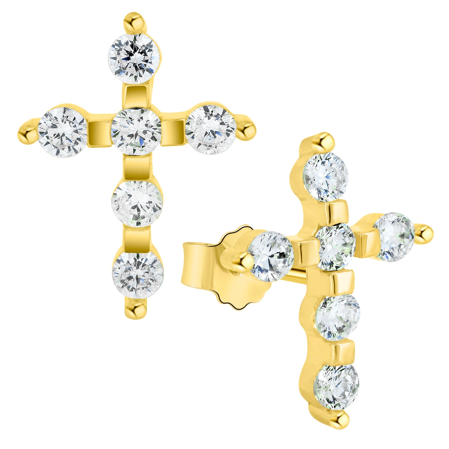 Cubic Zirconia Cross Earrings, 925 Sterling Silver Earrings, Cross Design Studs, Push Back Earrings, Religious Jewelry