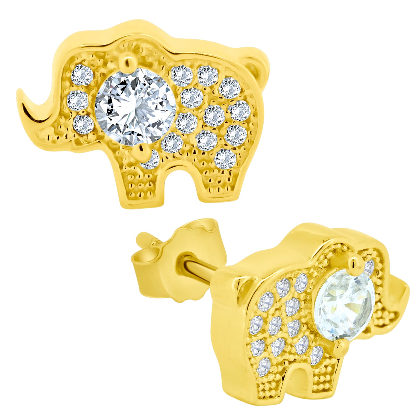 Sterling Silver Elephant CZ Earring, Push Backing, Animal Jewelry, Unique Gift