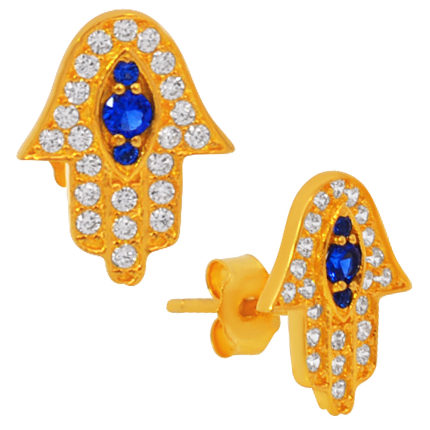 925 Sterling Silver Hamsa Hand Earring, CZ Design, Push Backing, Spiritual Jewelry, Hamsa Hand Gift