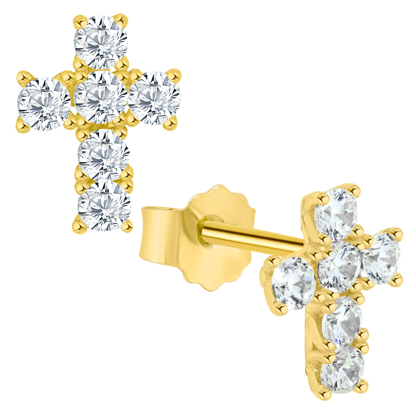 925 Sterling Silver Cross Earring with CZ, Religious Jewelry, Push Backin