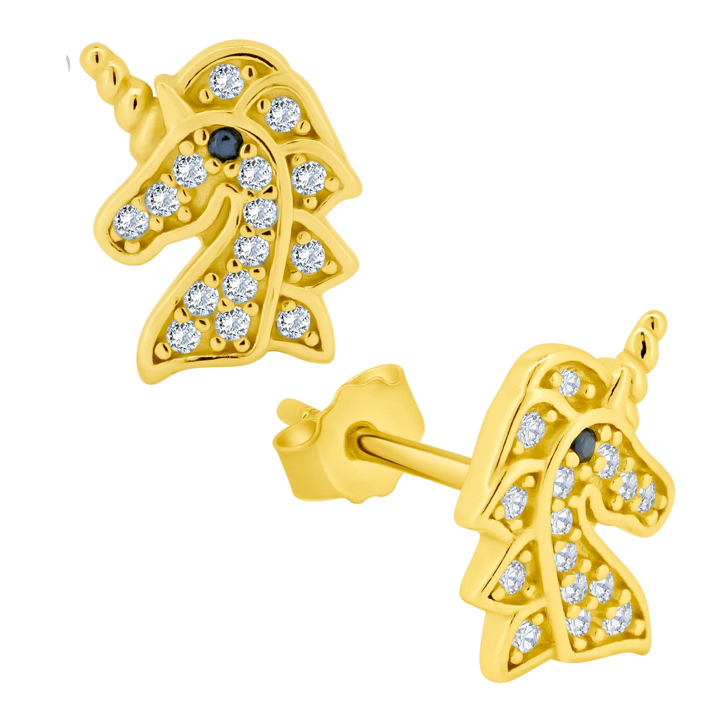 Unicorn CZ Silver Earrings, Sterling Silver Push Backs, Magical Unicorn Jewelry, CZ Unicorn Studs, Sparkling Unicorn Accessories