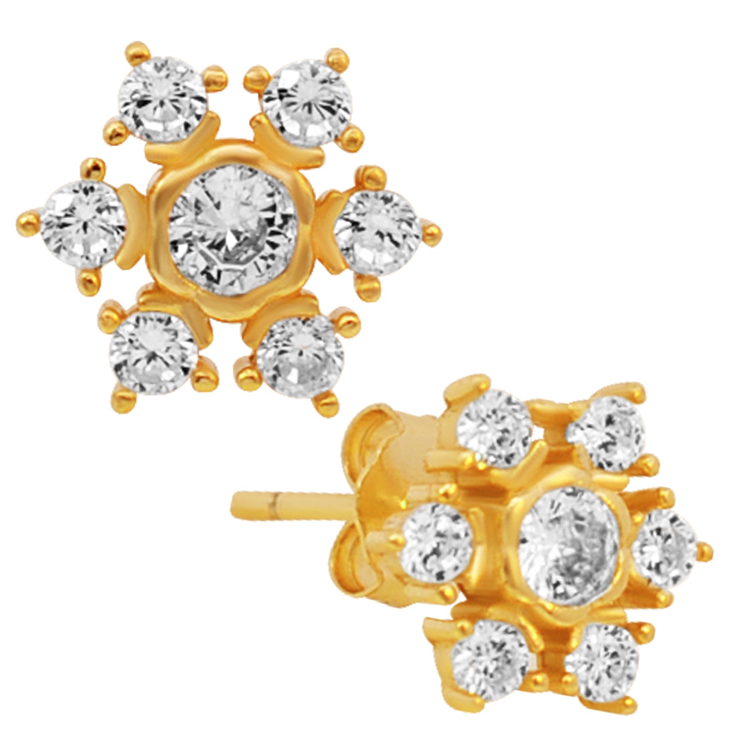 Snowflake CZ Stud Earrings, Sterling Silver Push Backs, Weather Inspired Jewelry