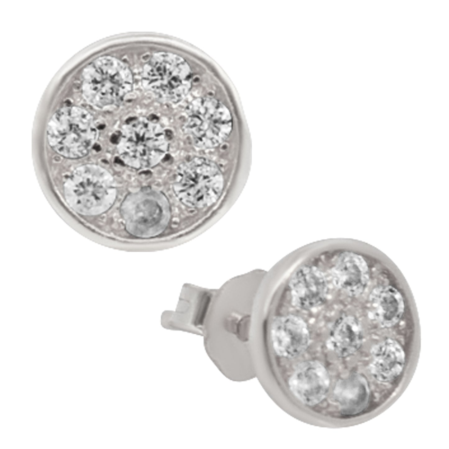 Cubic Zirconia Stud Earrings, 925 Sterling Silver, 7mm Round, Push Backing, Elegant Silver Jewelry