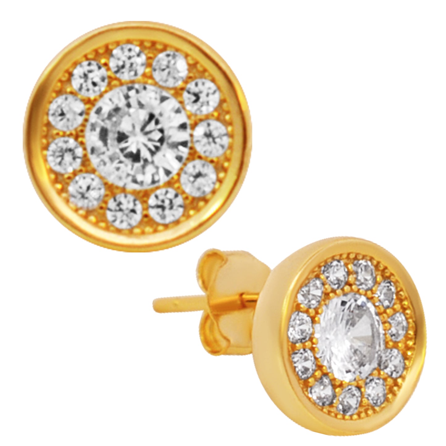 Cubic Zirconia Stud Earrings, Sterling Silver 9mm Round, Push Backing, High-Quality Jewelry