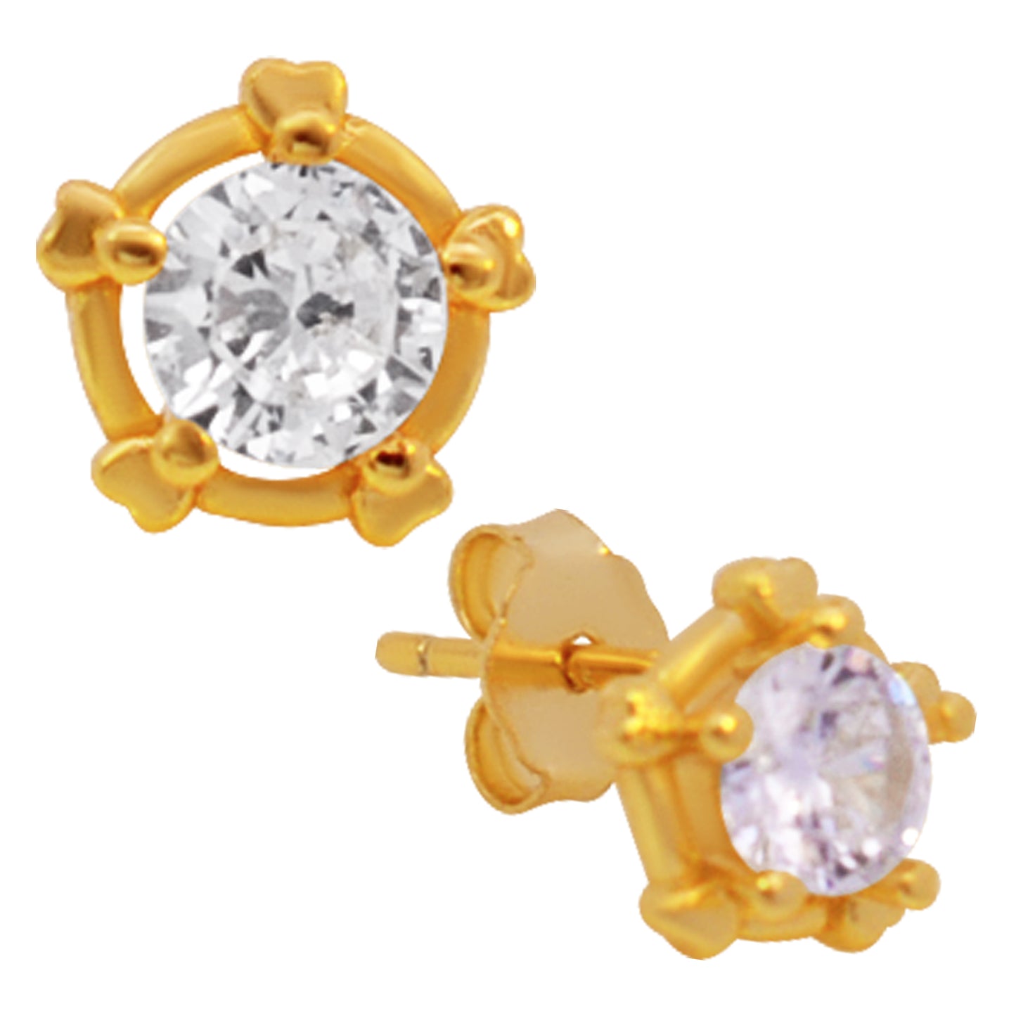 CZ Stud Earrings with Sterling Silver Round Wheel Prong Setting, Push Backing, Sparkling Jewelry