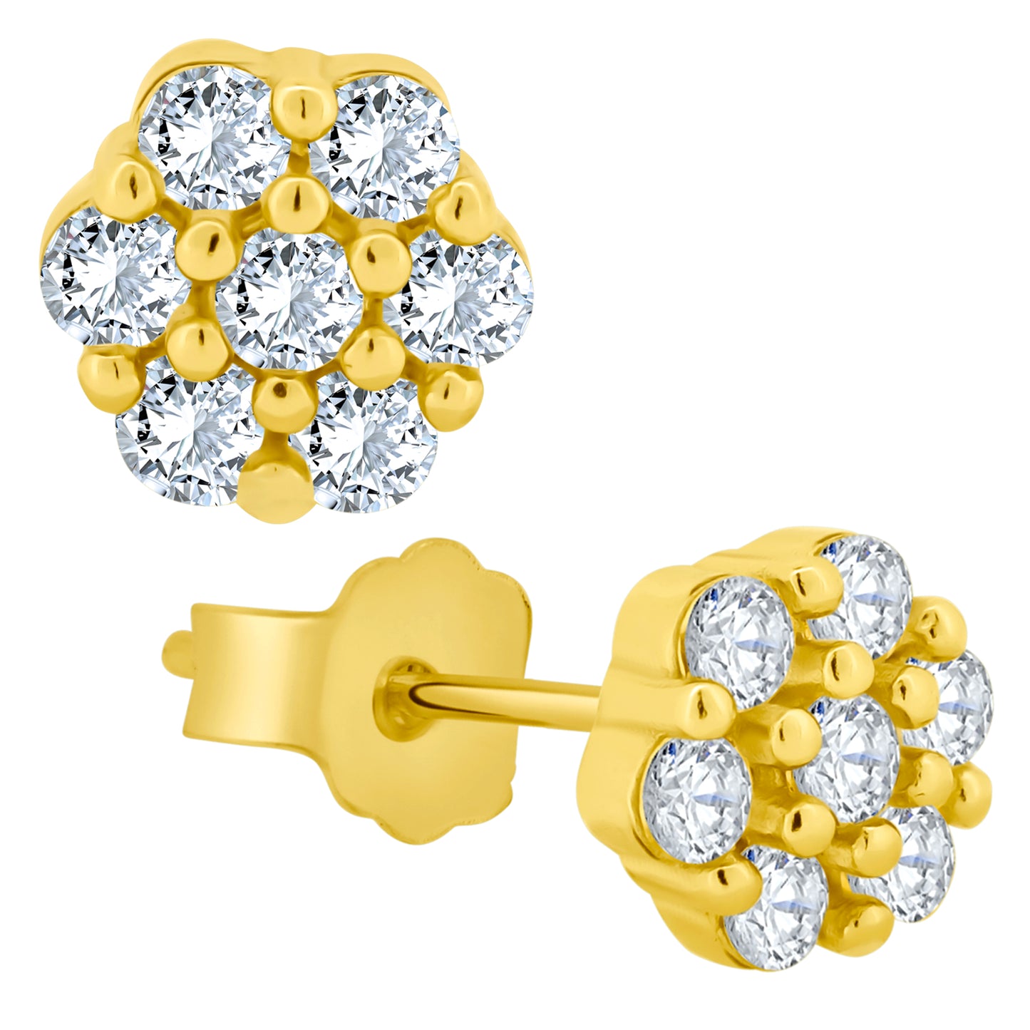 Flower Prong CZ Stud Earrings, Sterling Silver 5mm, Push Backing, Sparkling Cubic Zirconia, Jewelry Gift