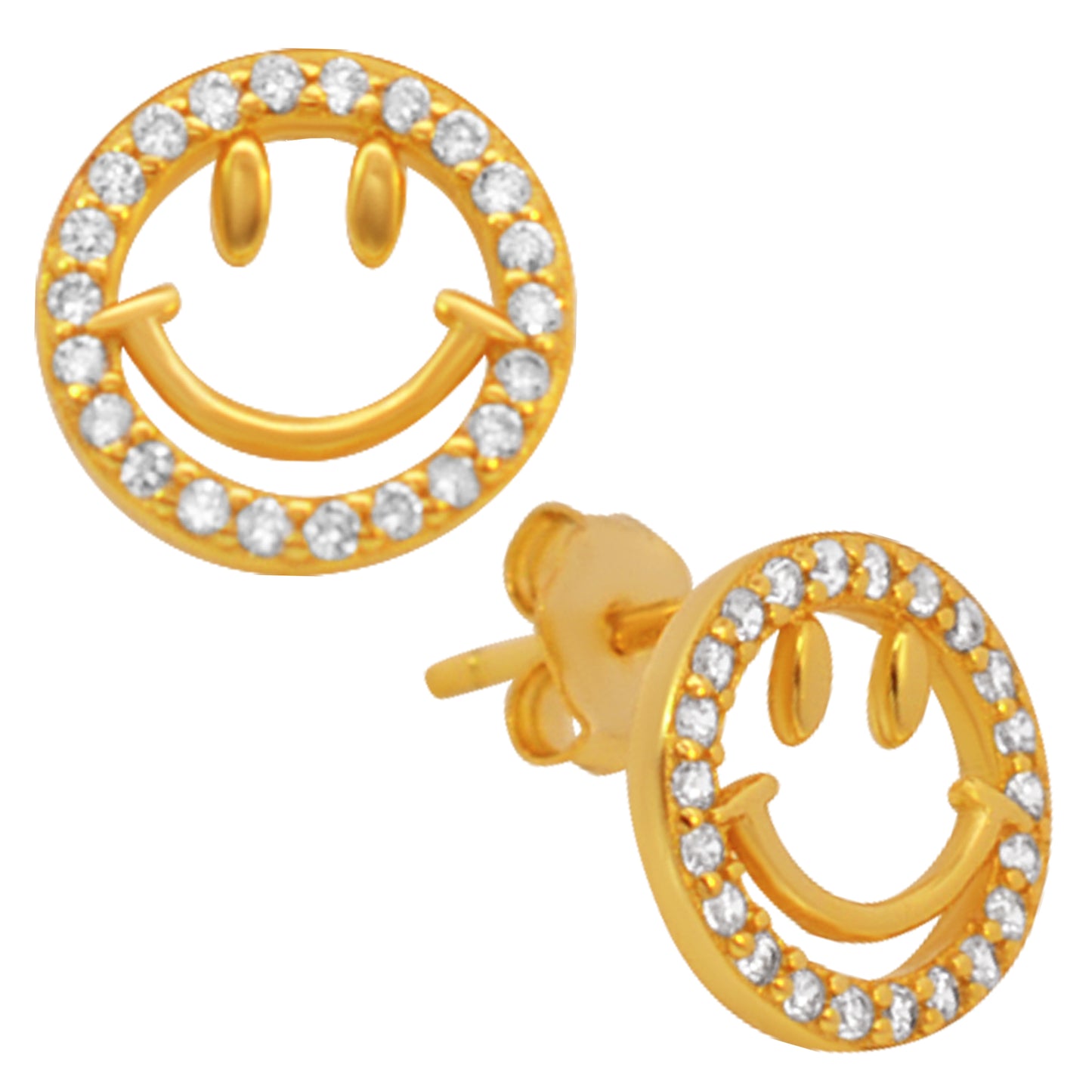 925 Sterling Silver Smile Round CZ Earrings, Stud Push Backing, Dainty Earrings, Silver CZ Studs, Sparkly Catcher, Jewelry Gift