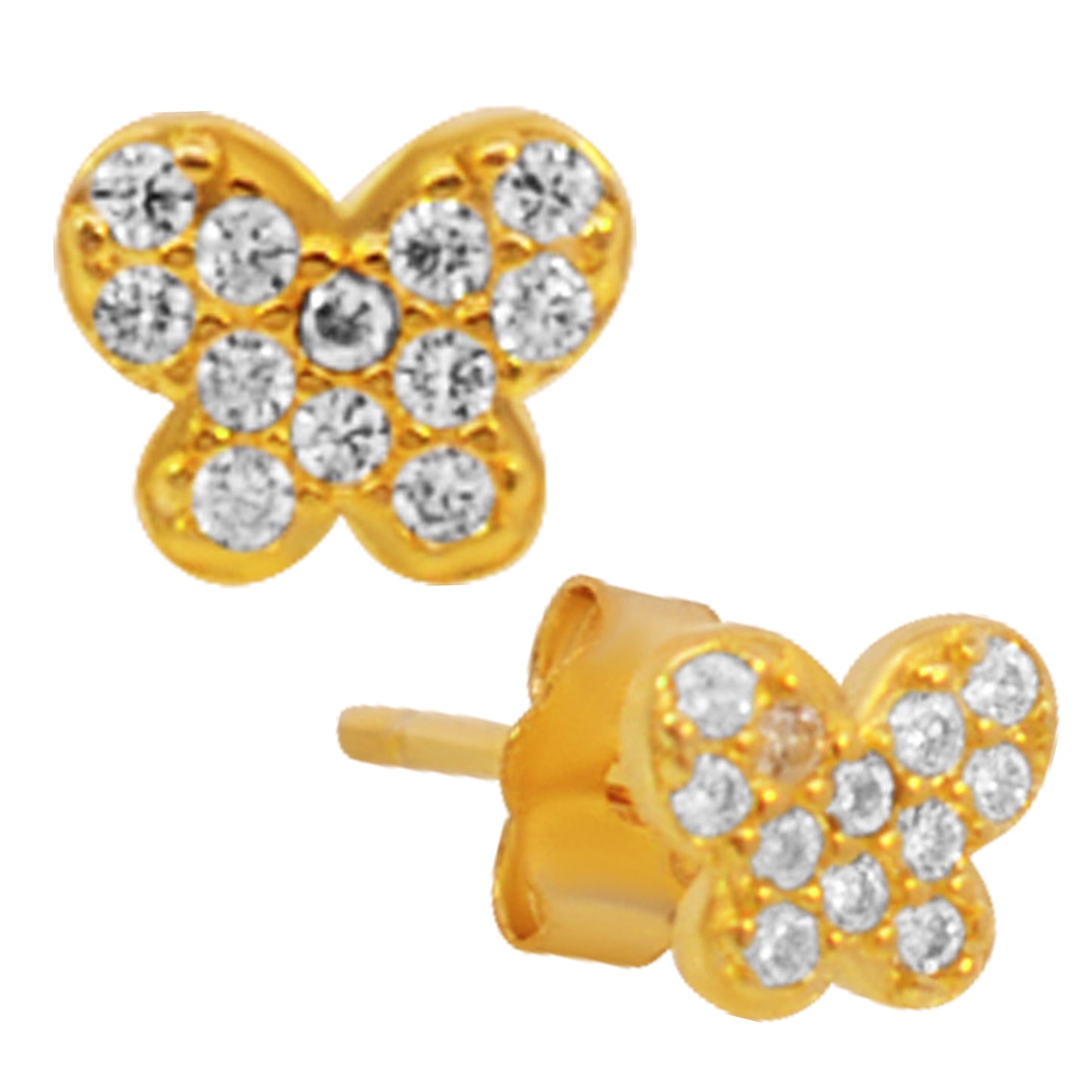 925 Sterling Silver CZ Butterfly Stud Earrings, Push Backing, Shimmering Butterfly Jewelry