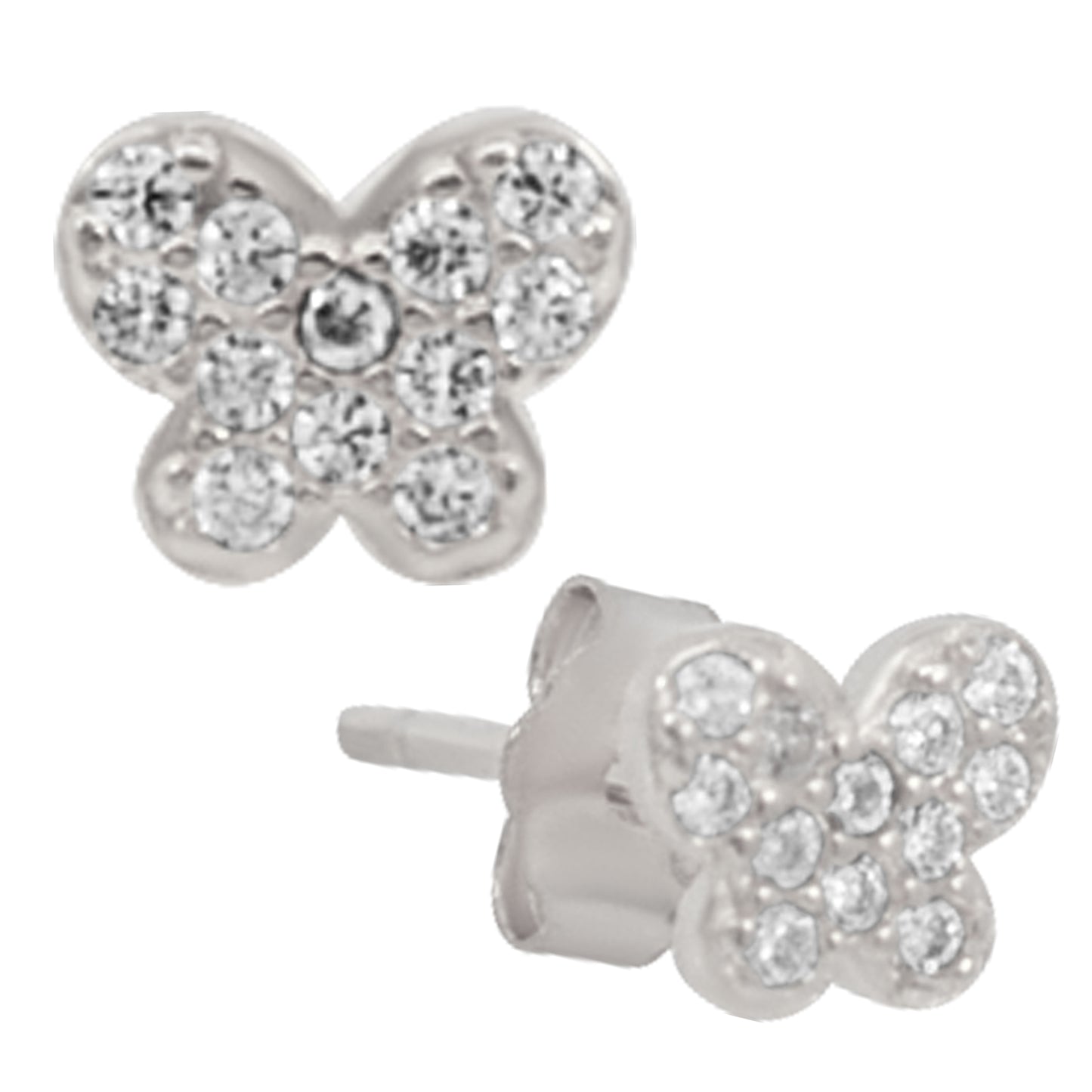 925 Sterling Silver CZ Butterfly Stud Earrings, Push Backing, Shimmering Butterfly Jewelry