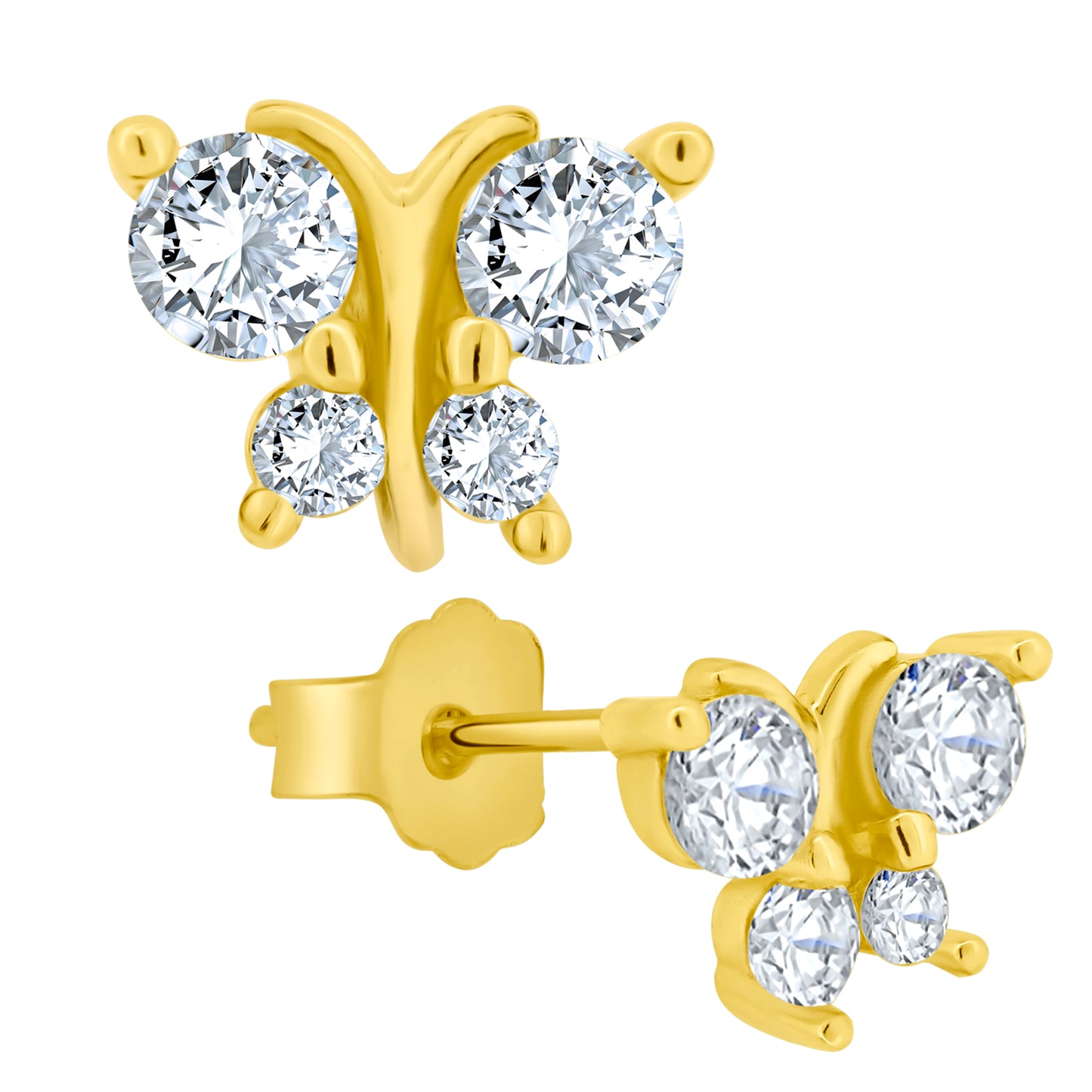 925 Sterling Silver Butterfly Design CZ Earrings, Stud Push Backing, Sparkly Jewelry, Elegant Accessories