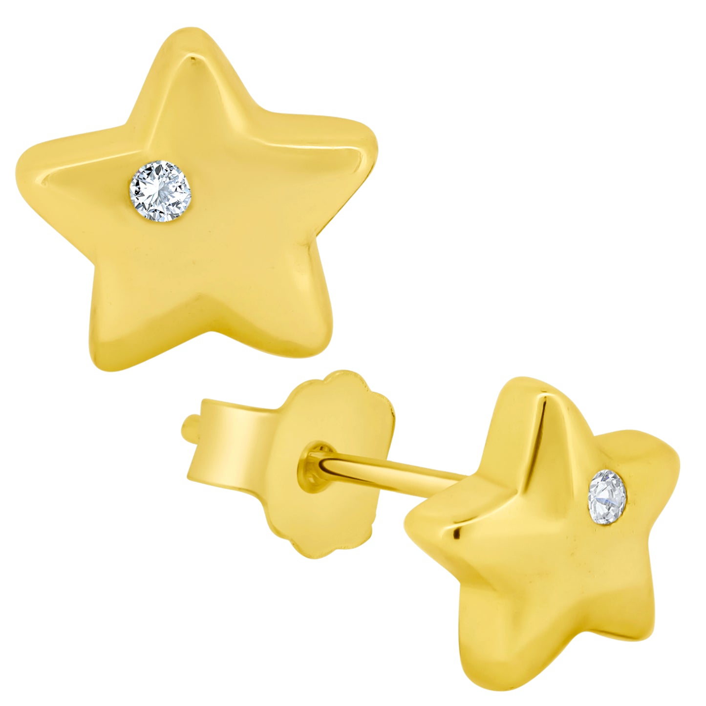 Sterling Silver Star Design CZ Earrings, Stud Push Backing, Sparkling CZ Jewelry