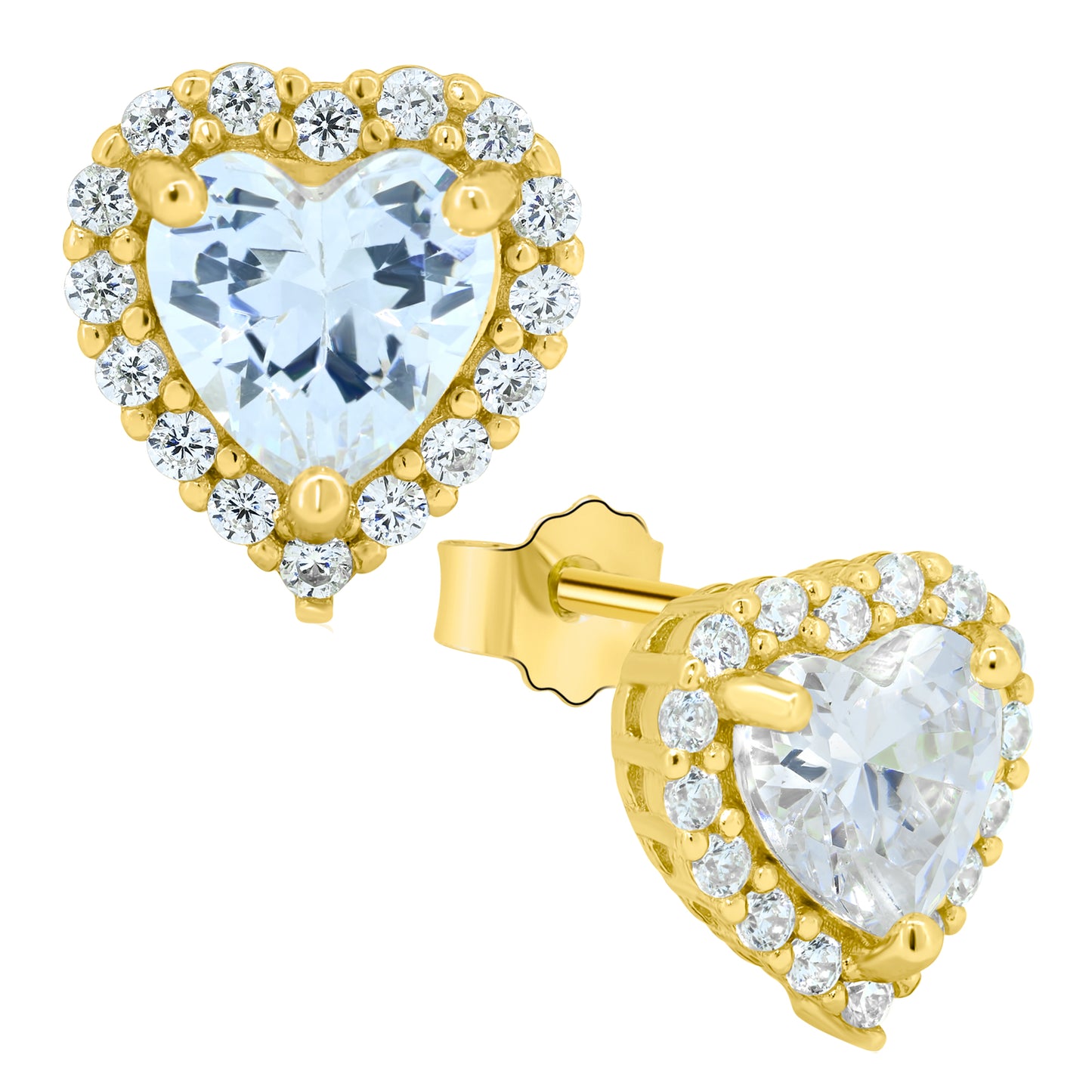 Heart Design Cubic Zirconia Earrings, Sterling Silver Studs, Push Backing, Glamorous Jewelry