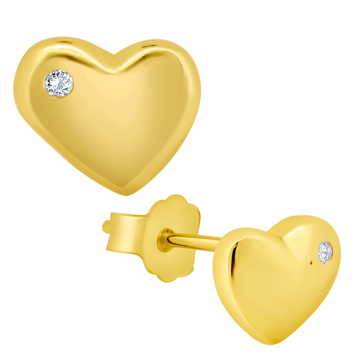 Heart Design Cubic Zirconia Earrings, 925 Silver Studs, Push Backing, Stylish Jewelry