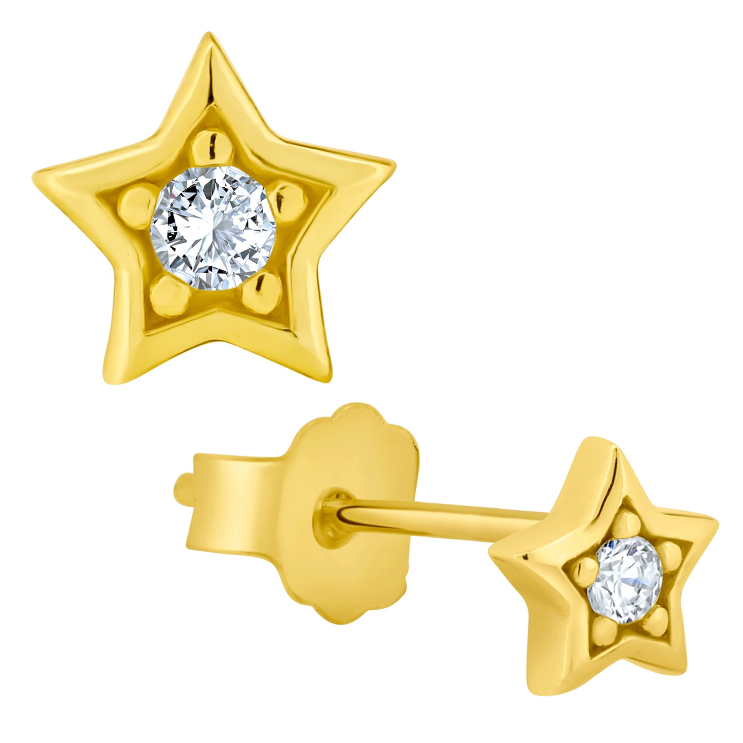 Elegant Star Design Earrings, Sterling Silver Studs, Cubic Zirconia, Push Backs