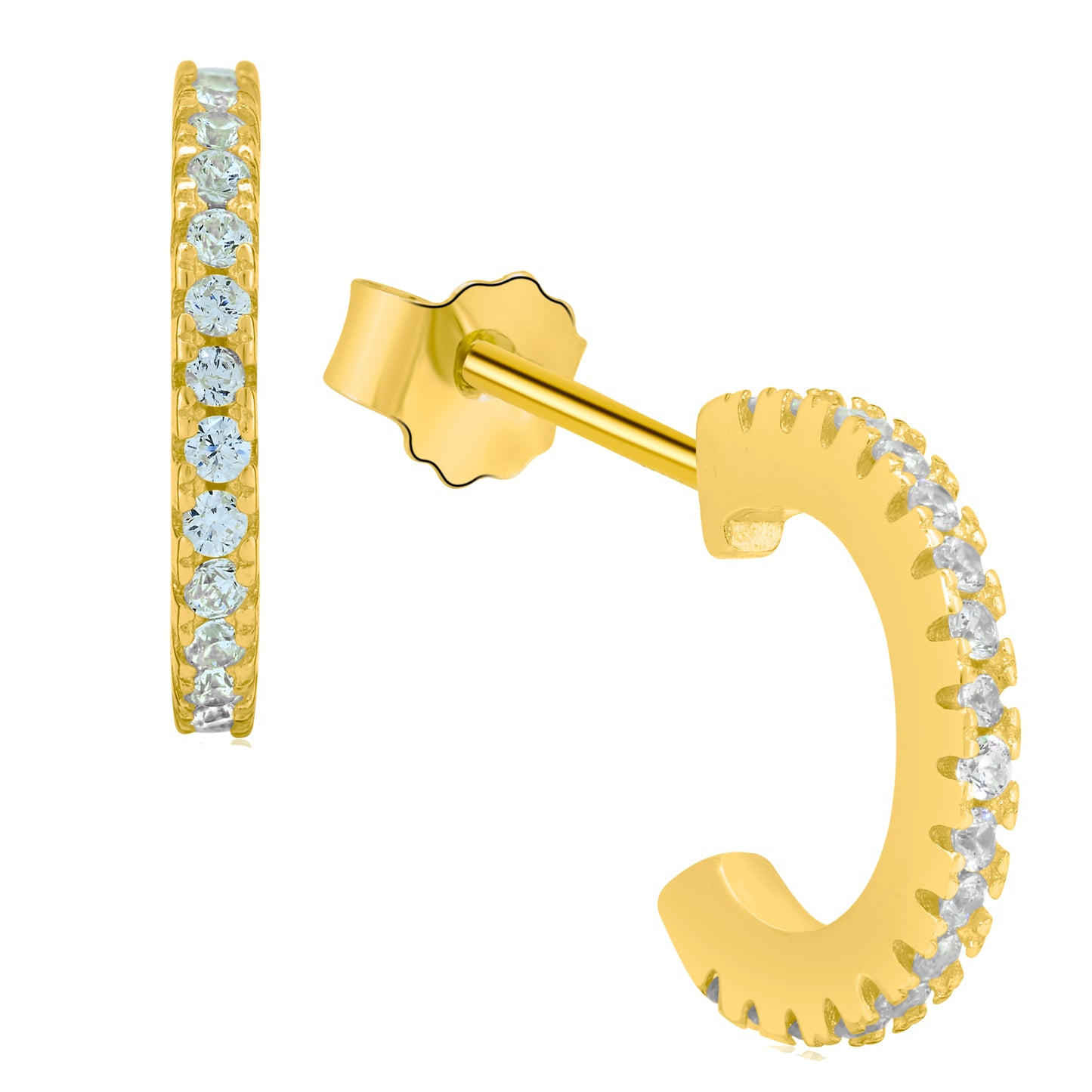 925 Sterling Silver Hoops with Cubic Zirconia Earrings Stud Push Backing