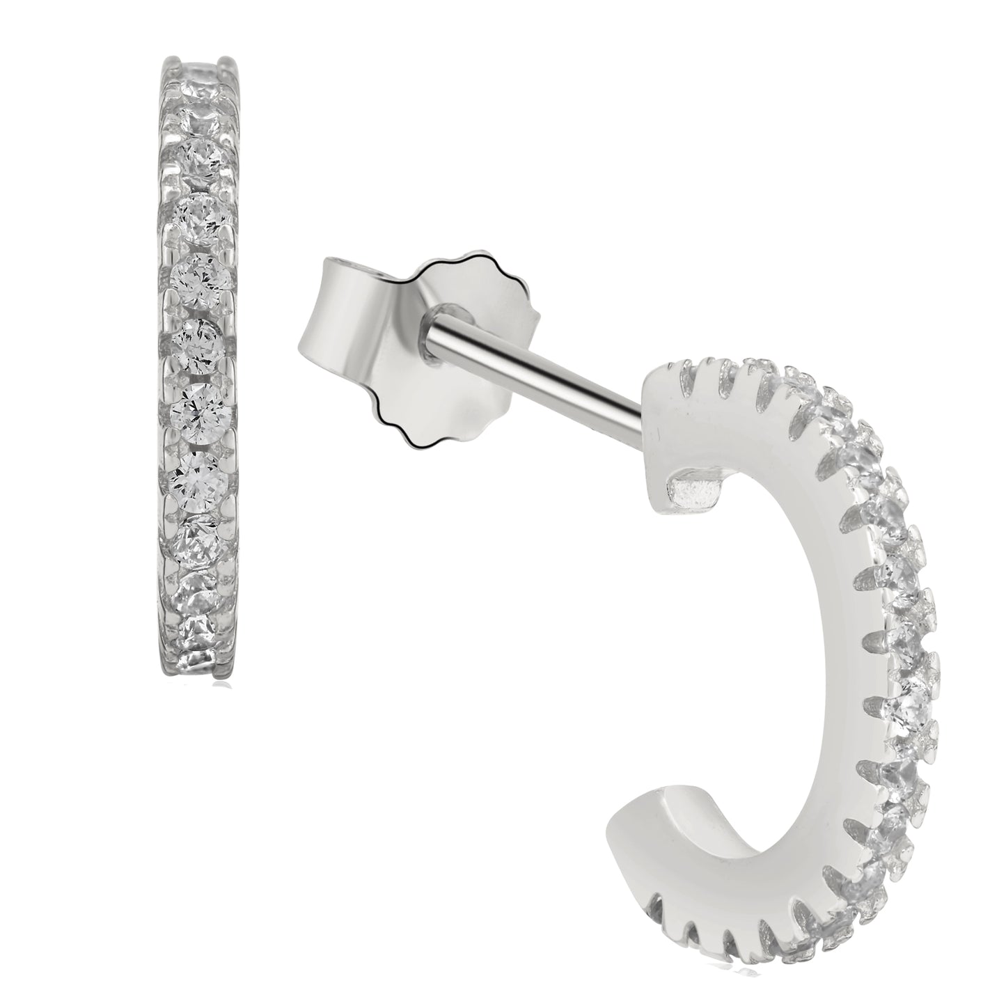925 Sterling Silver Hoops with Cubic Zirconia Earrings Stud Push Backing