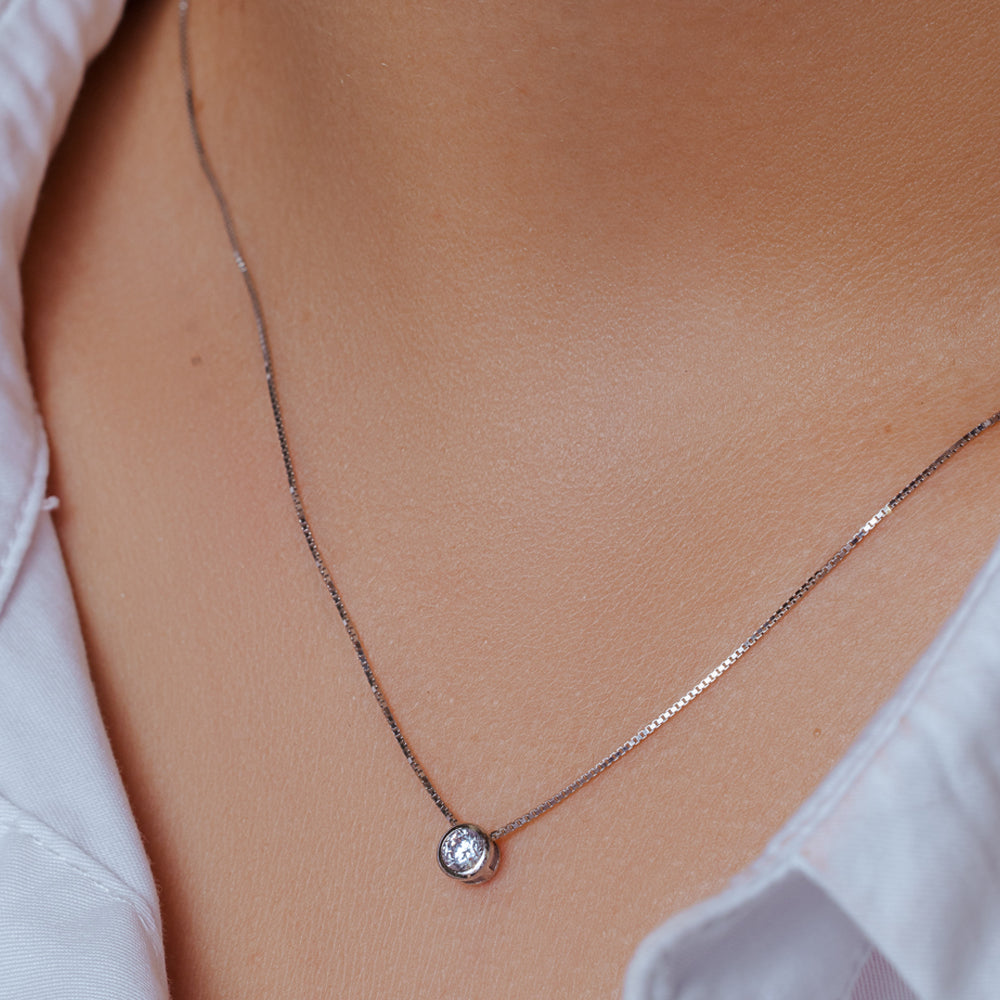 925 Sterling Silver Pendant Necklace, Round Bezel Setting, Box Chain, Springring Closure, Minimalist Jewelry, Sexy Jewelz, Los Angeles