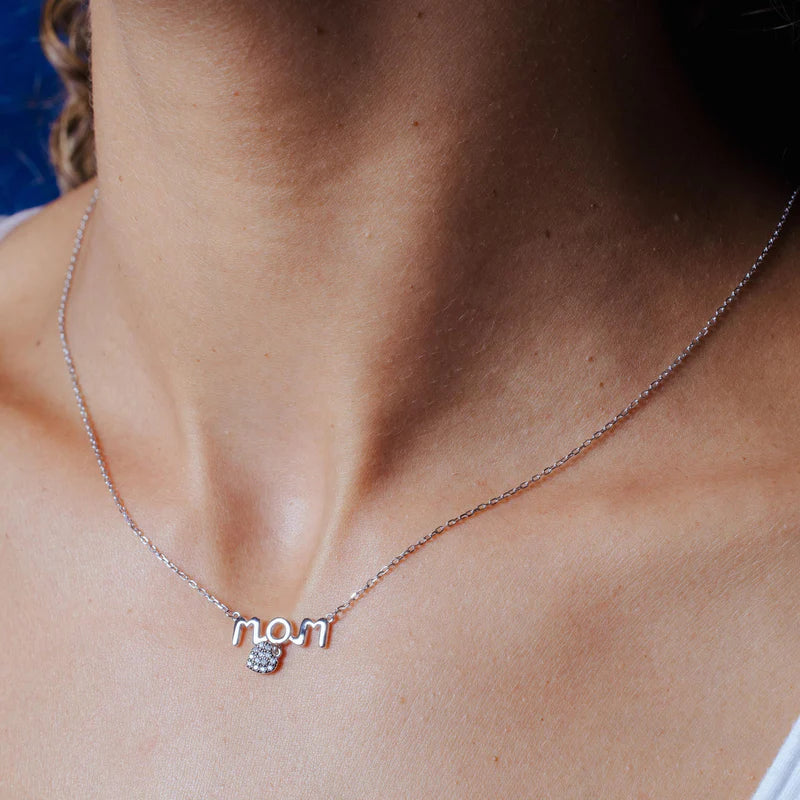 925 Sterling Silver Mom Heart with Dangling CZ Studded Heart Pendant Necklace