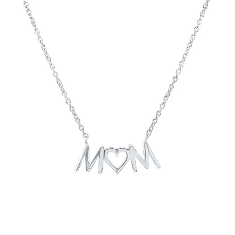 925 Sterling Silver MOM with Hollow Heart Center Pendant Necklace