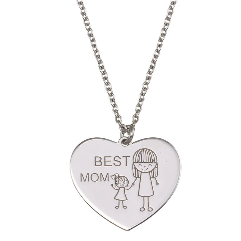 925 Sterling Silver Heart with Engraved " Best Mom" Pendant Necklace