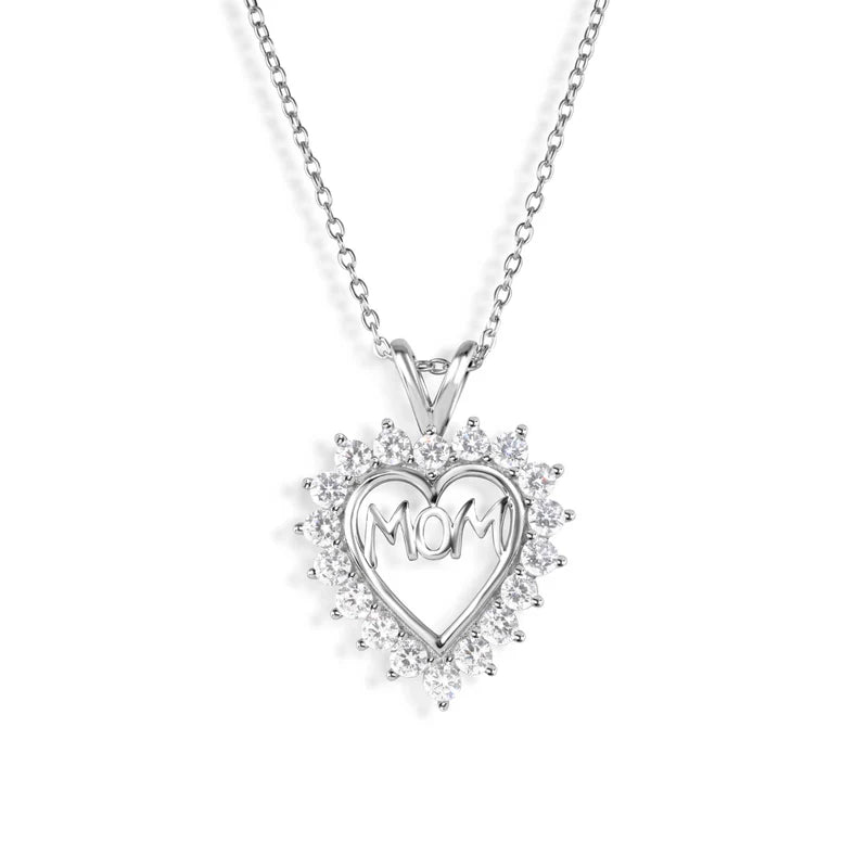 925 Sterling Silver Mom Heart Pendant Necklace