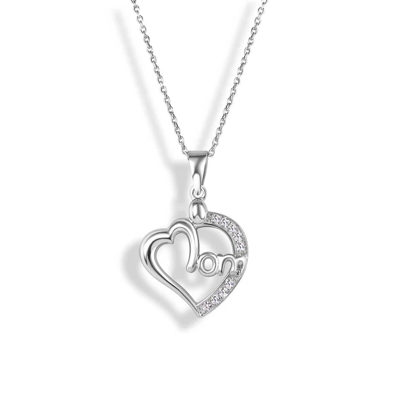 925 Sterling Silver Mom Heart Pendant Necklace