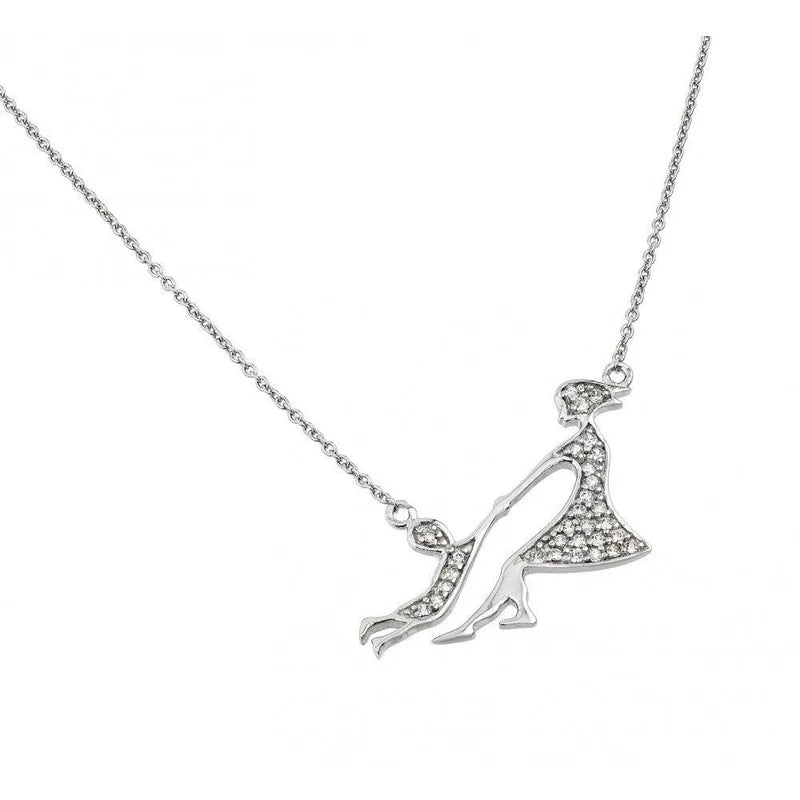 925 Sterling Silver CZ Studded Mother and Child Pendant Necklace