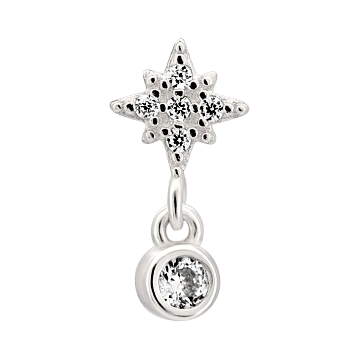 Sterling Silver Starburst with Dangling CZ L-Shaped Nose Ring