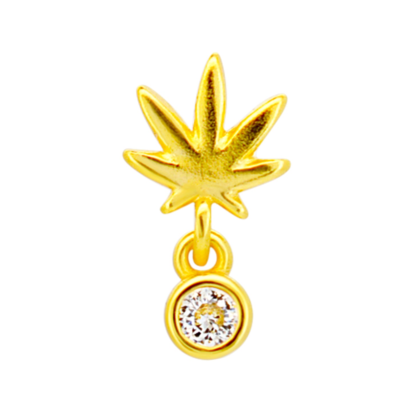 Sterling Silver Weed / Marijuana Leaf with Dangling CZ L-Shaped Nose Ring