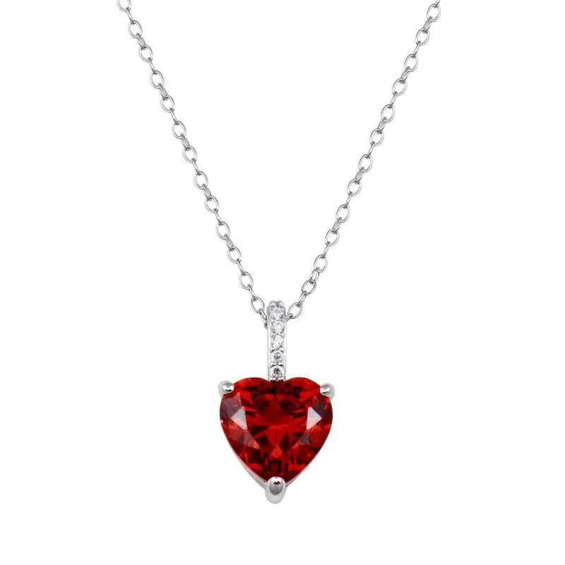 925 Sterling Silver Red Heart CZ Pendant Necklace