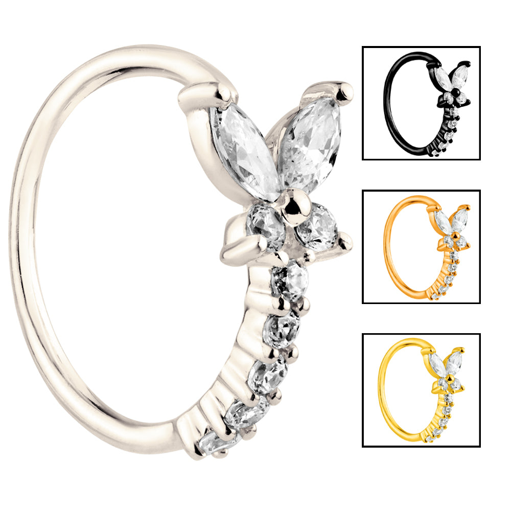 Butterfly Nose Hoop, 925 Sterling Silver Nose Ring with Zircon, Cute Nose Piercing, Gift for Women, Sexy Jewelz, Los Angeles