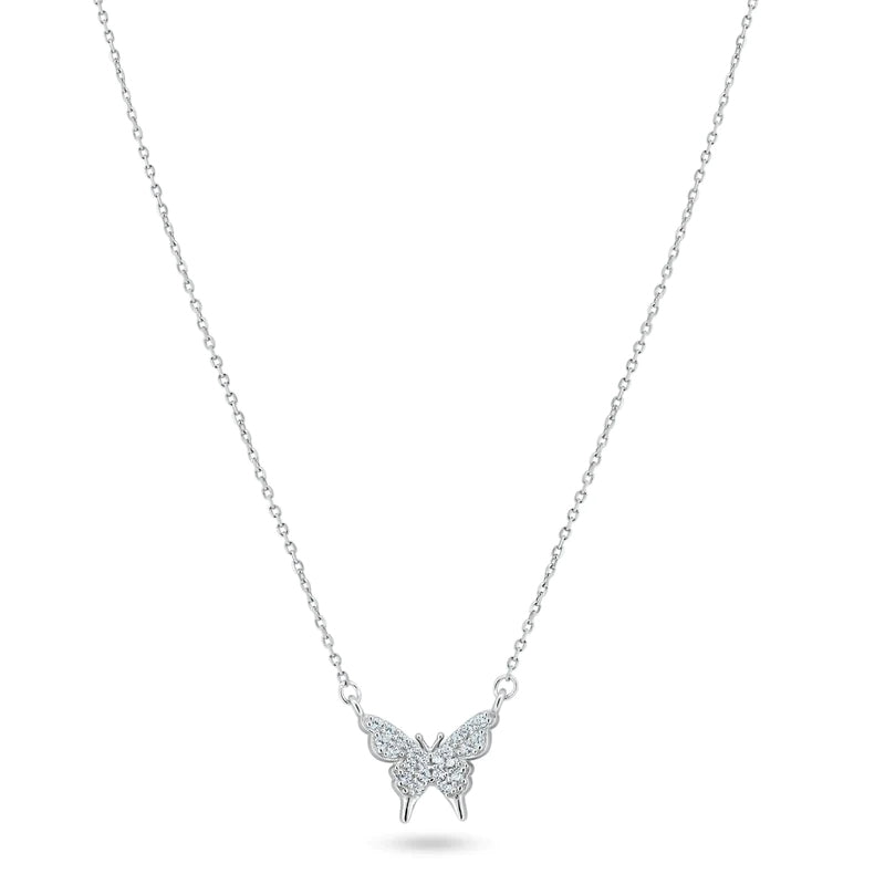 925 Sterling Silver CZ Studded Butterfly Pendant Necklace