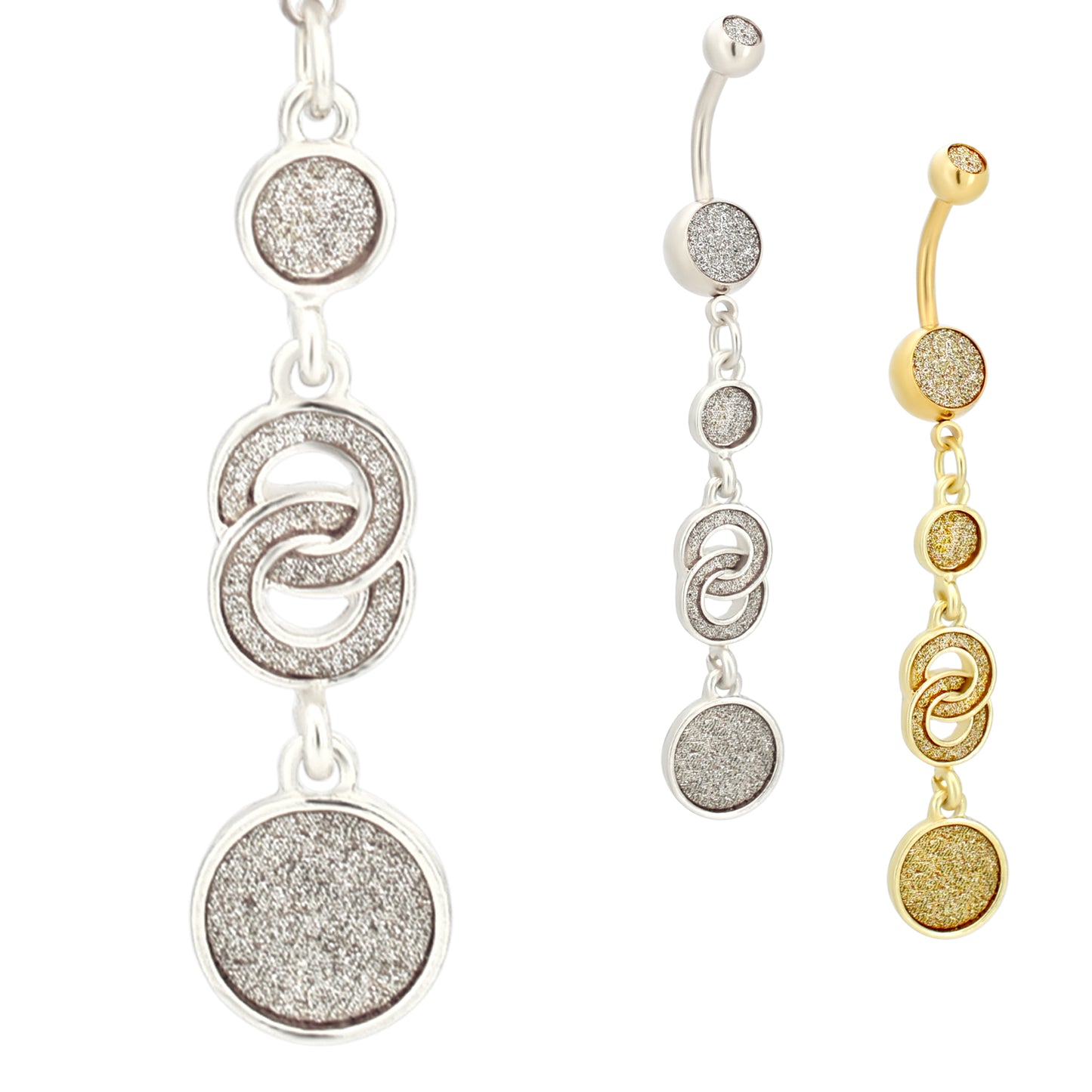 Dangling Infinity Round Belly Ring, Stainless Steel Sandpaper Design, Unique Body Jewelry, Navel Piercing