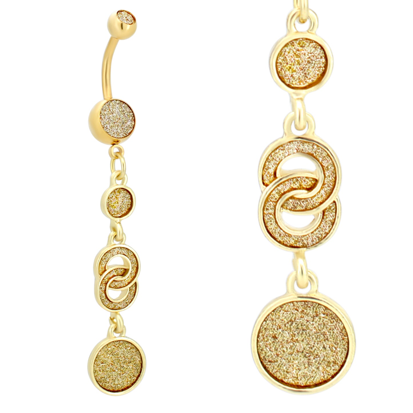 Dangling Infinity Round Belly Ring, Stainless Steel Sandpaper Design, Unique Body Jewelry, Navel Piercing