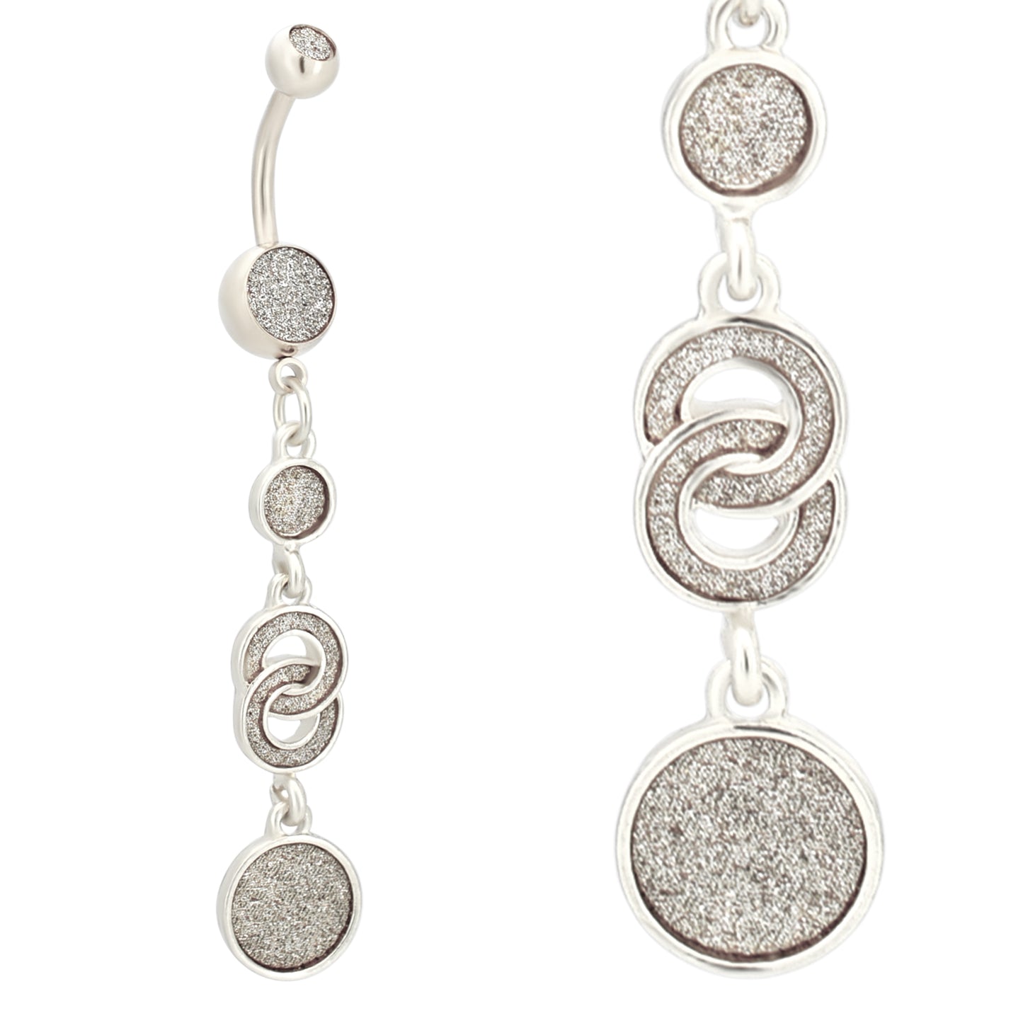 Dangling Infinity Round Belly Ring, Stainless Steel Sandpaper Design, Unique Body Jewelry, Navel Piercing