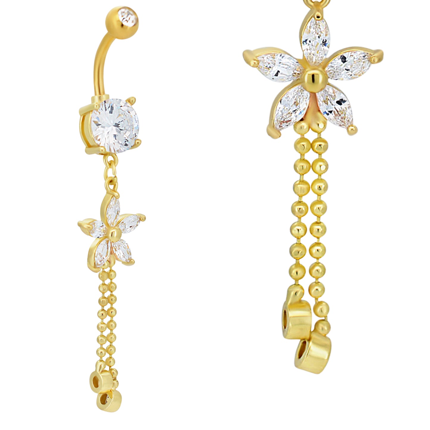 Flower Belly Ring, Stainless Steel Zircon Dangle Drop, Navel Piercing Jewelry, Body Jewelry, Gift for Her