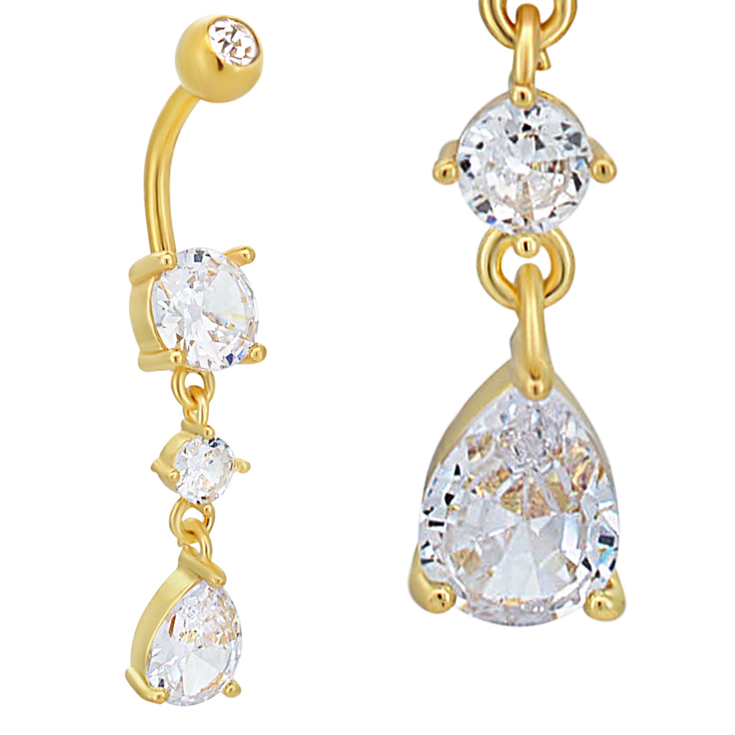 Stainless Steel Zircon Belly Ring, Round Shape, Dangling Pear Zircon, Body Jewelry, Navel Piercing, Hypoallergenic