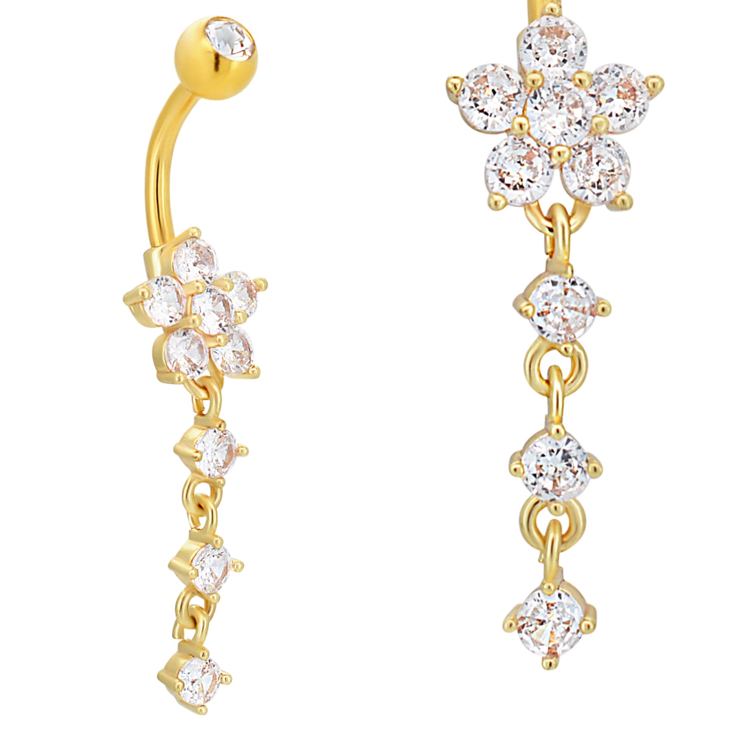 Flower Belly Ring, Zircon Dangle, Stainless Steel Navel Jewelry, Unique Gift, Body Piercing