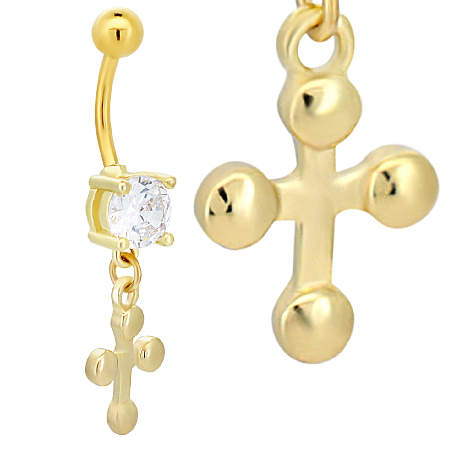 Stainless Steel Dangling Cross Belly Ring, Plain Buttony, Unique Navel Piercing Jewelry