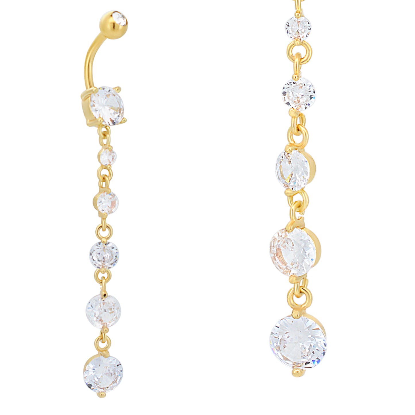 316L Steel Dangle Belly Piercing, Round Zircon 5 Prong Design, Statement Jewelry