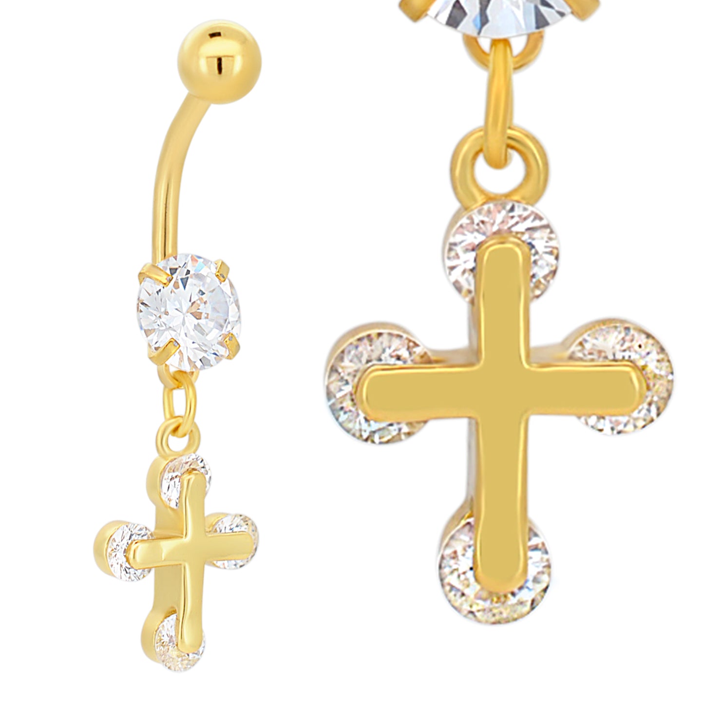 316L Stainless Steel Cross Belly Ring, Zircon Dangle, Religious Navel Jewelry, Cross Pendant, Body Piercing, Gift for Her