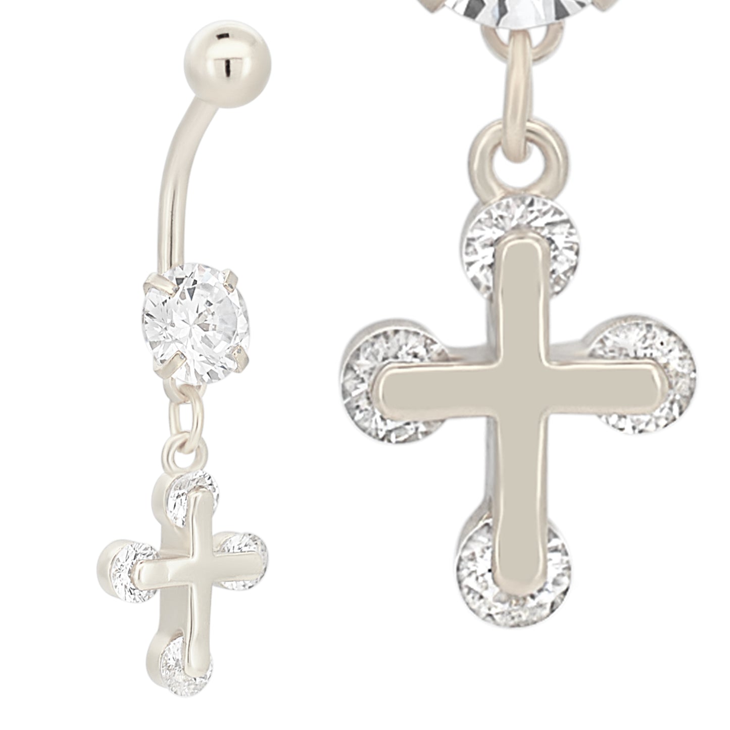 316L Stainless Steel Cross Belly Ring, Zircon Dangle, Religious Navel Jewelry, Cross Pendant, Body Piercing, Gift for Her