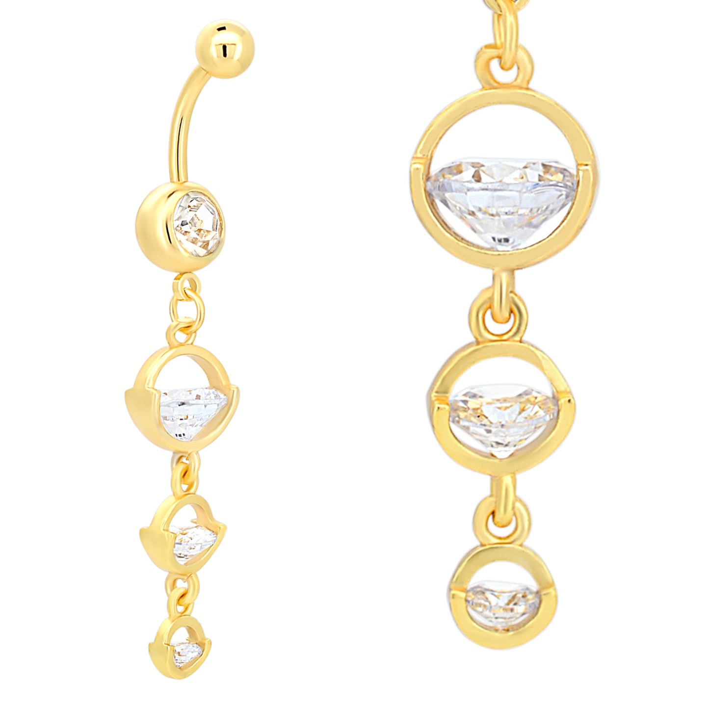 Stainless Steel Dangling Triple Round Zircon Belly Ring, Navel Jewelry, Belly Button Piercing, Dangle Belly Ring