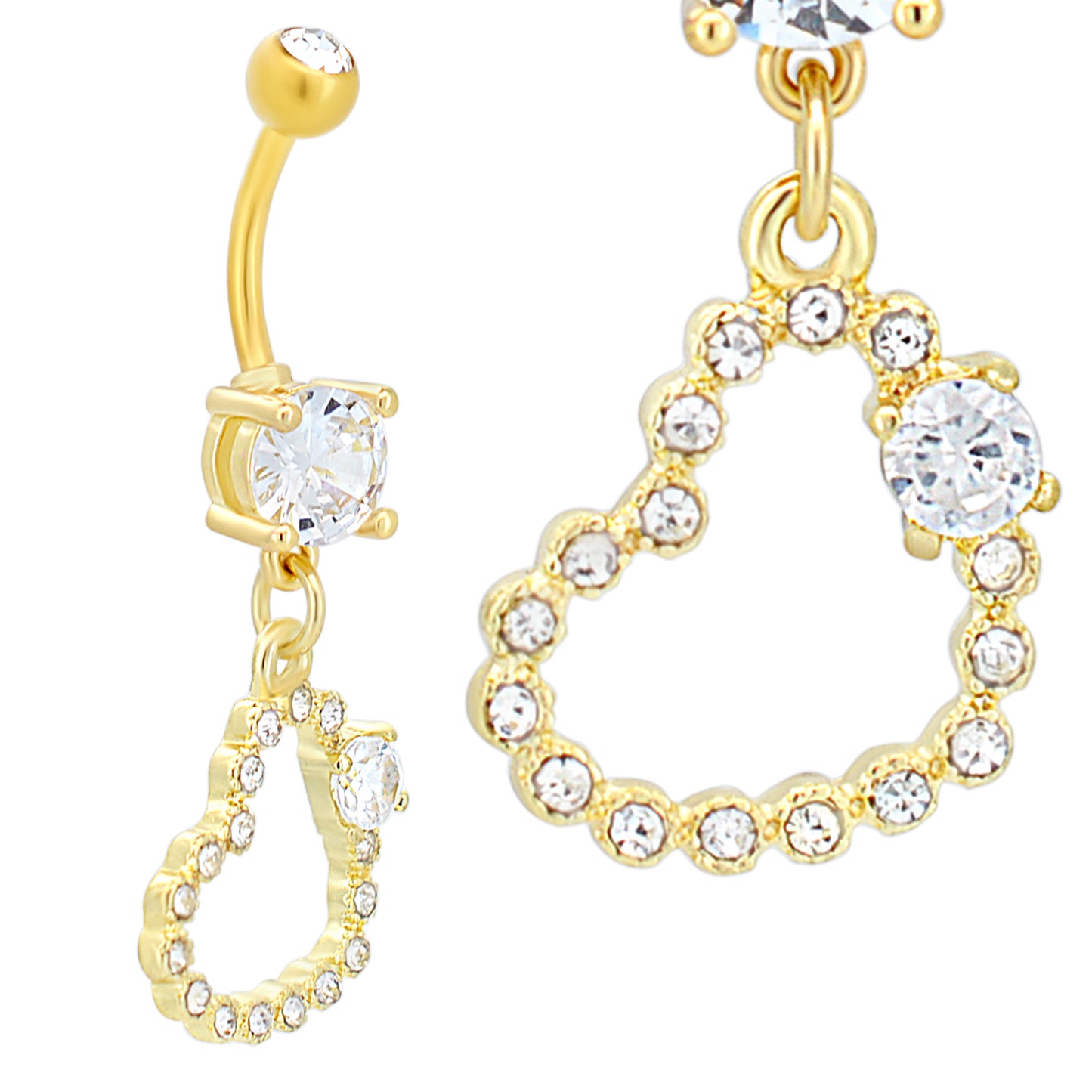 316L Stainless Steel Dangling Hollow Heart Bezel with Single Prong  Zircon Design Belly Ring