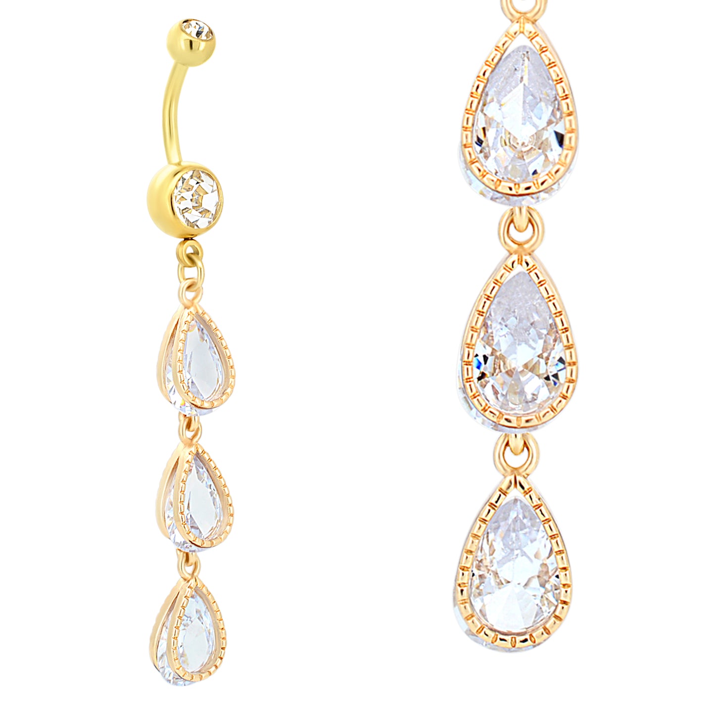 Triple Teardrop Zircon Design Belly Ring, Stainless Steel Navel Ring, Dangling Belly Button Jewelry, Fashionable Accessory